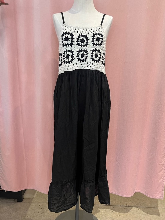 Rebellion Again Dresses & Skirts - Black & Cream Granny Square Crochet Maxi Dress 100% Cotton Size M